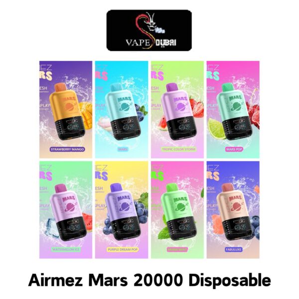 Brand: Airmez Model: Mars 20000 Prefilled Capacity: Tbd Battery Capacity: 800mah Rechargeable (USB Type-c) Max Puffs: 20000 (Normal Mode) | 10000 (Mars Mode) Nicotine Strength: 5% (50mg)