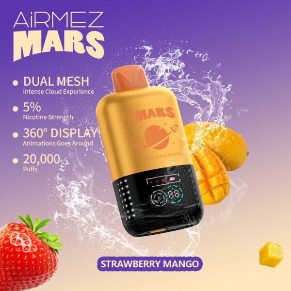 Brand: Airmez Model: Mars 20000 Prefilled Capacity: Tbd Battery Capacity: 800mah Rechargeable (USB Type-c) Max Puffs: 20000 (Normal Mode) | 10000 (Mars Mode) Nicotine Strength: 5% (50mg)